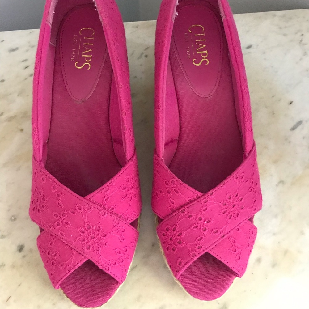 Chaps Hot Pink Eyelet Wedge Sandals